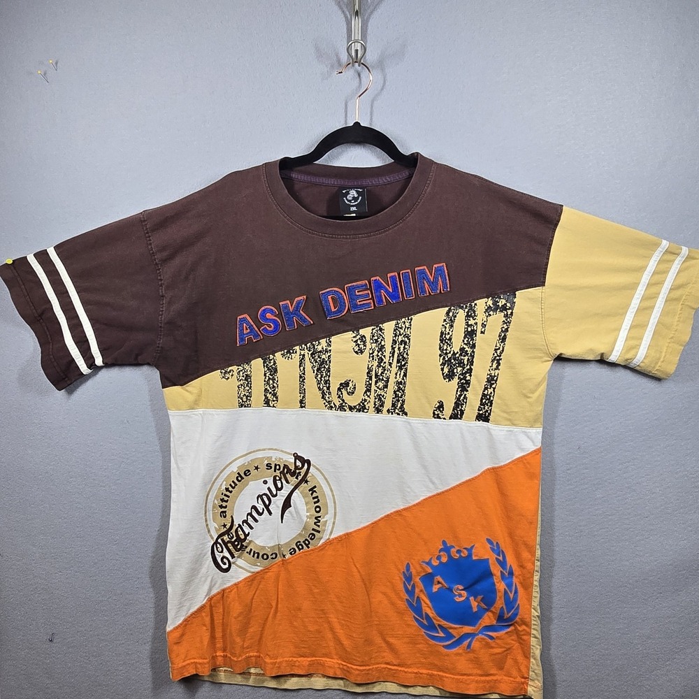 Vintage Attitude of Street Knowledge Ask Denim Shirt Mens 2XL‎ Colorblock Logo